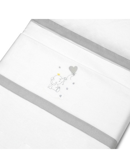 Triptico Minicuna Franela Elefante Globo Corazon Bco/Gris