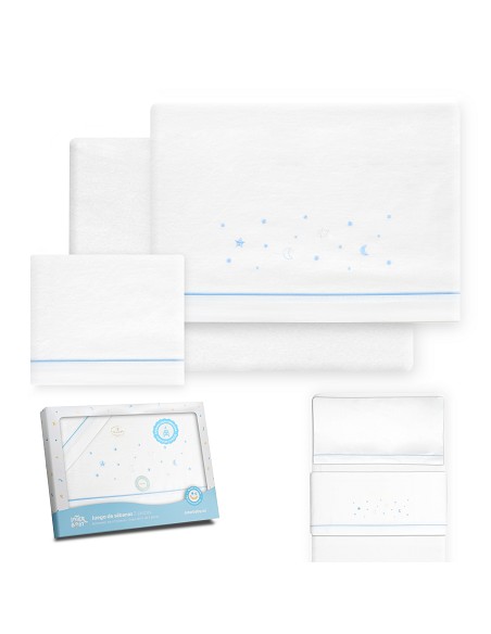 Triptico Minicuna Franela Estrellas Luna Bco/Azul