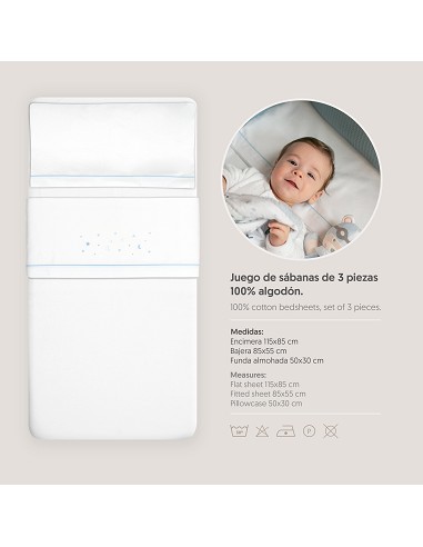 Triptico Minicuna Franela Estrellas Luna Bco/Azul