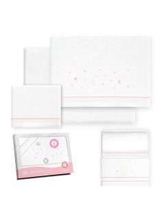 Triptico Minicuna Franela Estrellas Luna Bco/Rosa
