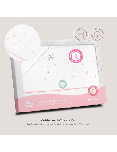 Triptico Minicuna Franela Estrellas Luna Bco/Rosa