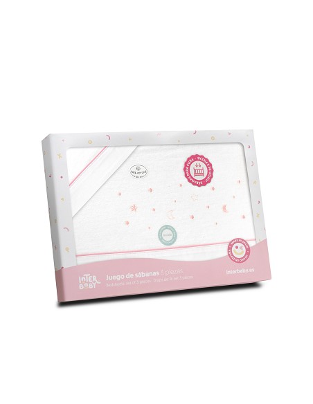 Triptico Minicuna Franela Estrellas Luna Bco/Rosa