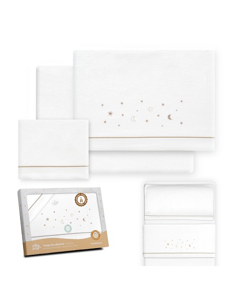 Triptico Minicuna Franela Estrellas Luna Bco/Beig