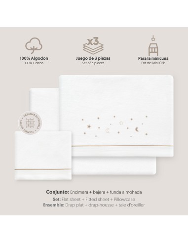 Triptico Minicuna Franela Estrellas Luna Bco/Beig