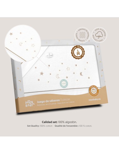 Triptico Minicuna Franela Estrellas Luna Bco/Beig