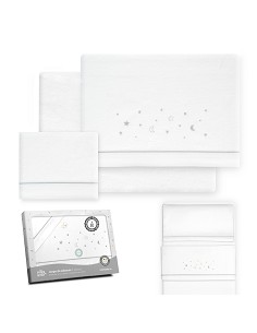 Triptico Minicuna Franela Estrellas Luna Bco/Gris