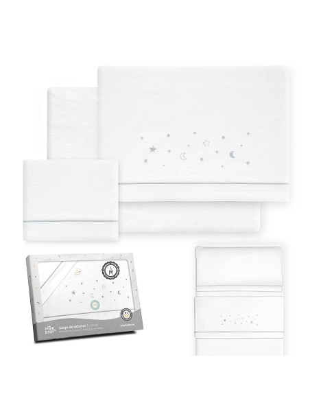 Triptico Minicuna Franela Estrellas Luna Bco/Gris