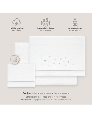Triptico Minicuna Franela Estrellas Luna Bco/Gris