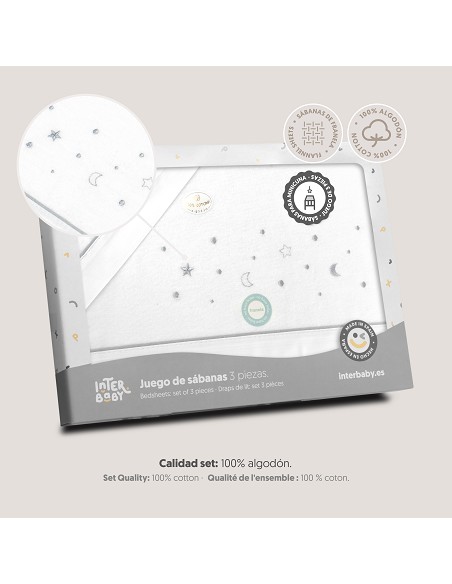Triptico Minicuna Franela Estrellas Luna Bco/Gris