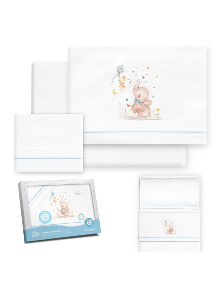 Triptico Minicuna Franela  Mod Elefante Bco/Azul