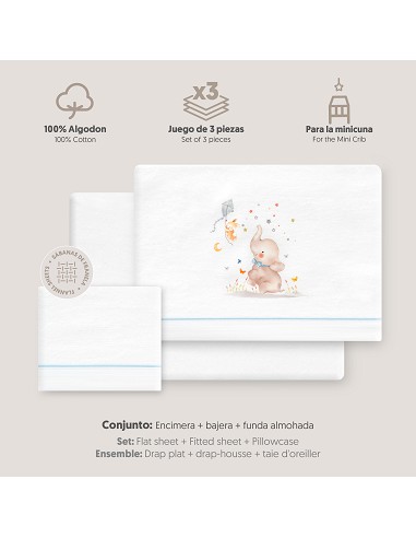 Triptico Minicuna Franela  Mod Elefante Bco/Azul