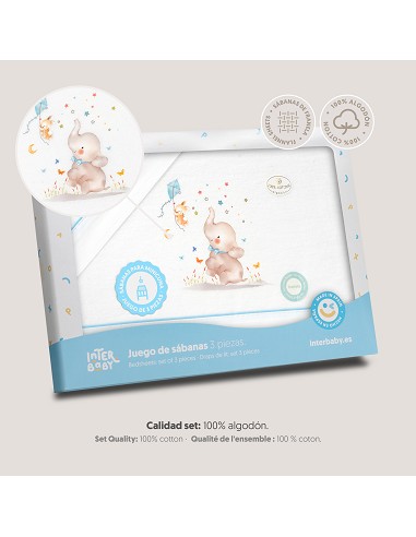 Triptico Minicuna Franela  Mod Elefante Bco/Azul