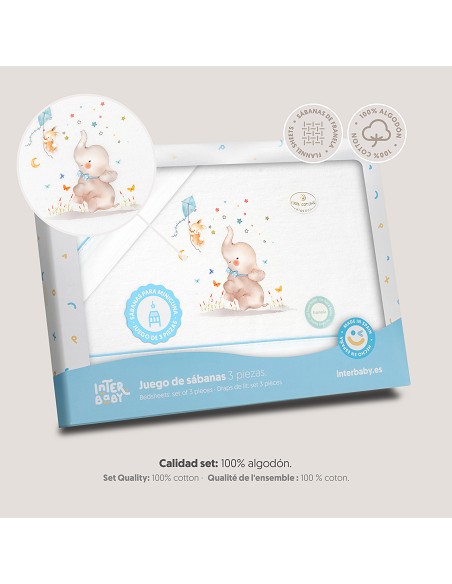 Triptico Minicuna Franela  Mod Elefante Bco/Azul