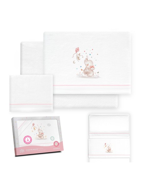 Triptico Minicuna Franela  Mod Elefante Bco/Rosa
