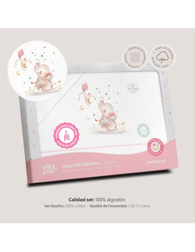 Triptico Minicuna Franela  Mod Elefante Bco/Rosa