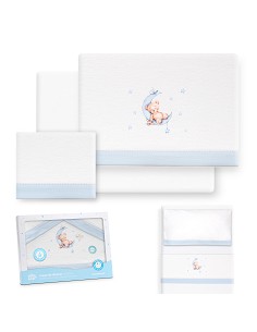 Triptico Minicuna Franela Estampado Oso Luna Estrellas...