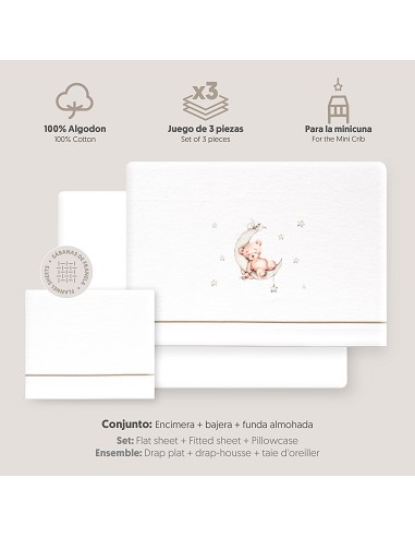 Triptico Minicuna Franela Estampado Oso Luna...