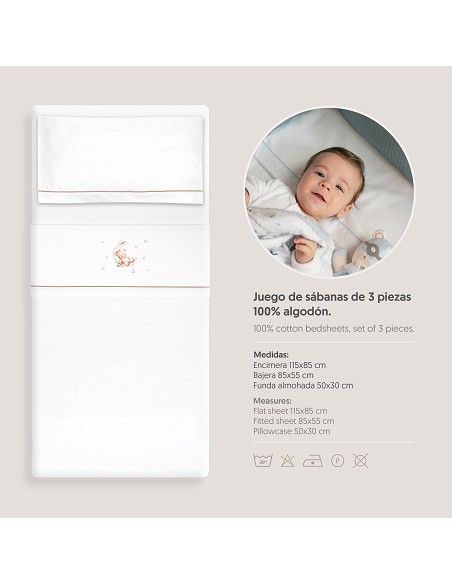 Triptico Minicuna Franela Estampado Oso Luna Estrellas Bco/Verde