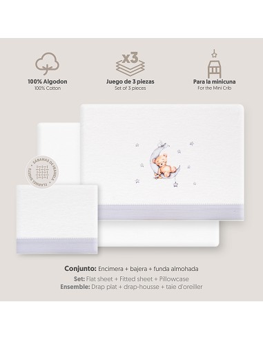 Triptico Minicuna Franela Estampado Oso Luna...