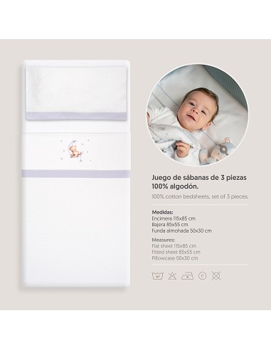 Triptico Minicuna Franela Estampado Oso Luna...
