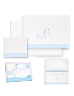 Triptico Minicuna Franela Oso Elefante Globos Bco/Azul