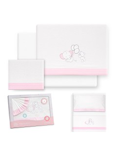 Triptico Minicuna Franela Oso Elefante Globos Bco/Rosa
