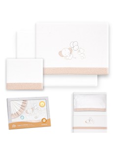 Triptico Minicuna Franela Oso Elefante Globos Bco/Beig