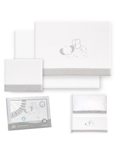 Triptico Minicuna Franela Oso Elefante Globos Bco/Gris