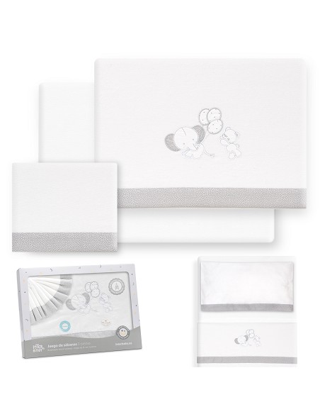 Triptico Minicuna Franela Oso Elefante Globos Bco/Gris