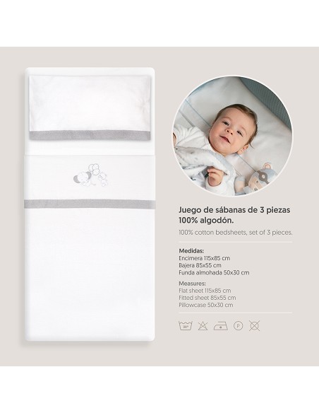 Triptico Minicuna Franela Oso Elefante Globos Bco/Gris