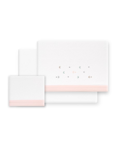 Triptico Minicuna Franela Estrella Luna Multicolor Bco/Rosa