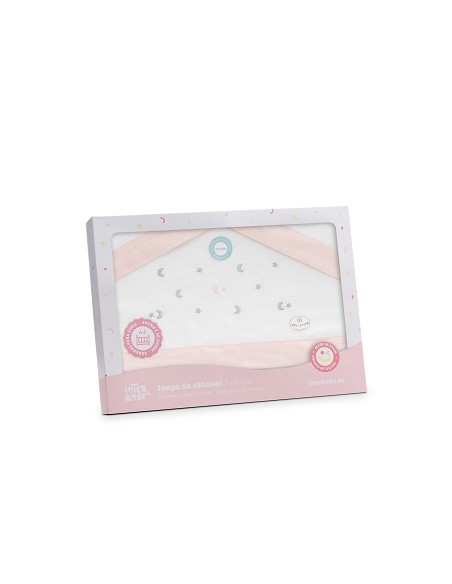 Triptico Minicuna Franela Estrella Luna Multicolor Bco/Rosa
