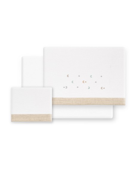 Triptico Minicuna Franela Estrella Luna Multicolor Bco/Beig