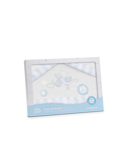 Triptico Minicuna Franela Cigueña Oso Bco/Azul
