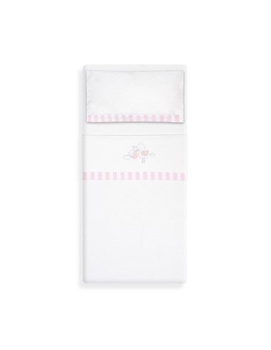 Triptico Minicuna Franela Cigueña Oso Bco/Rosa