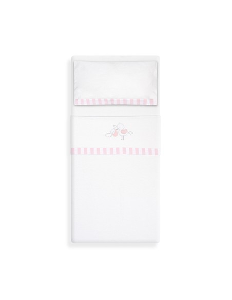 Triptico Minicuna Franela Cigueña Oso Bco/Rosa