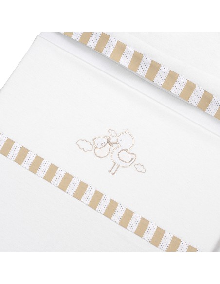 Triptico Minicuna Franela Cigueña Oso Bco/Beig