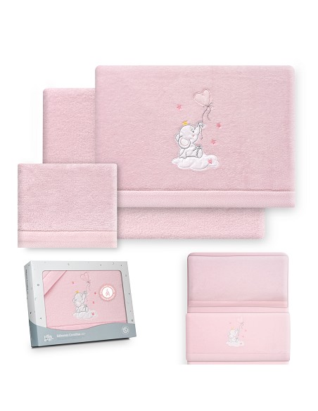 Triptico Minicuna Coralina Elefante Globo Corazon Rosa