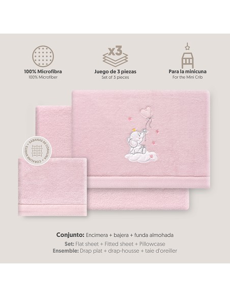 Triptico Minicuna Coralina Elefante Globo Corazon Rosa