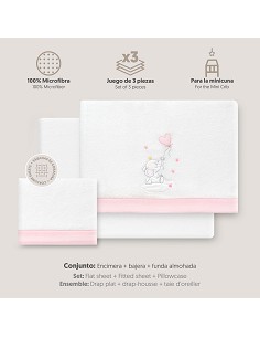 Triptico Minicuna Coralina Elefante Globo Corazon Bco/Rosa