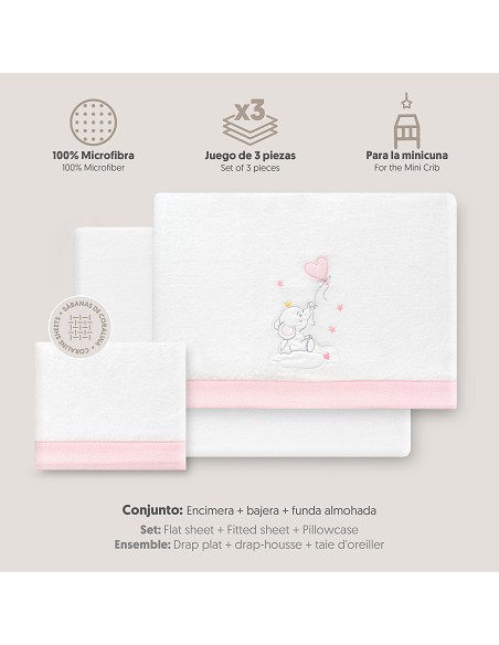 Triptico Minicuna Coralina Elefante Globo Corazon Bco/Rosa