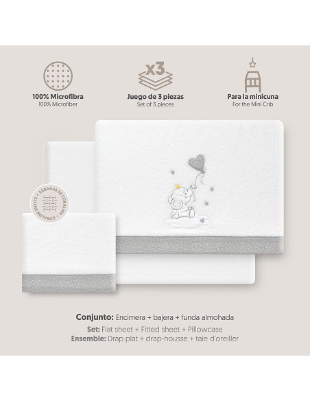 Triptico Minicuna Coralina Elefante Globo Corazon Bco/Gris