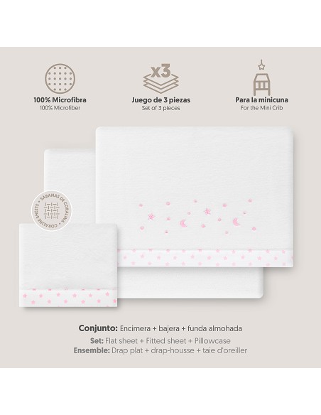 Triptico Minicuna Coralina Estrellas Luna Bco/Rosa