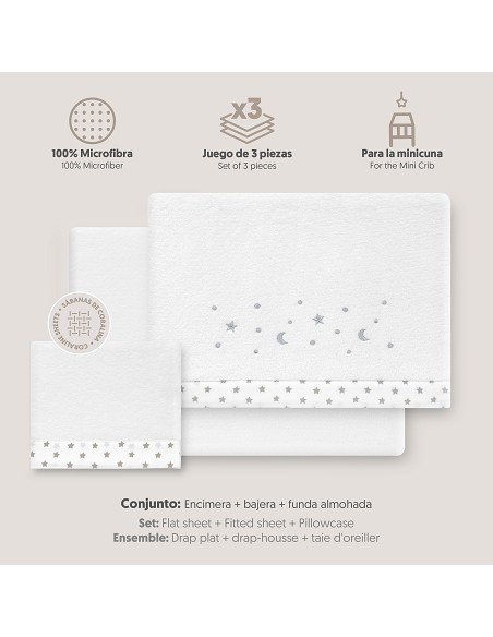 Triptico Minicuna Coralina Estrellas Luna Bco/Gris