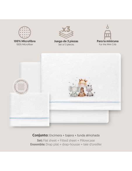 Triptico Minicuna Coralina Estampado Jirafa Elefante Bco/Azul