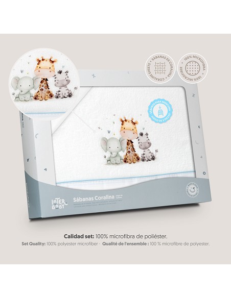Triptico Minicuna Coralina Estampado Jirafa Elefante Bco/Azul