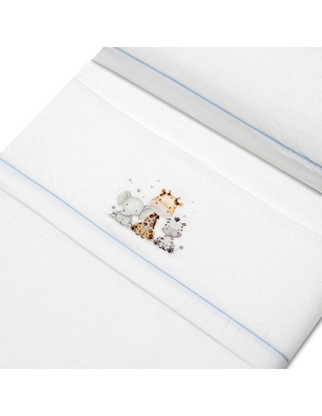 Triptico Minicuna Coralina Estampado Jirafa Elefante Bco/Azul