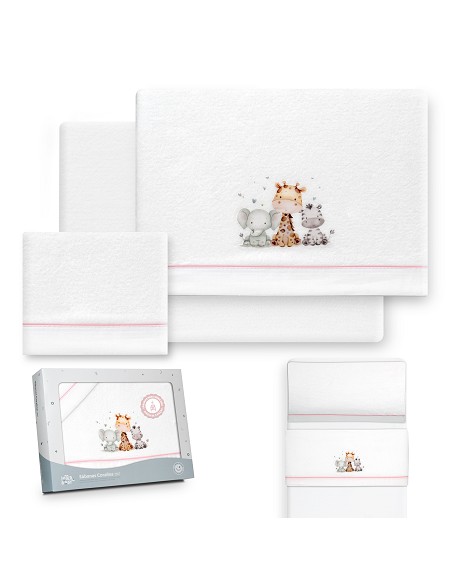 Triptico Minicuna Coralina Estampado Jirafa Elefante Bco/Rosa