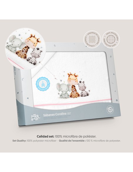 Triptico Minicuna Coralina Estampado Jirafa Elefante Bco/Rosa