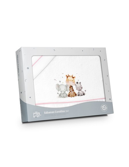 Triptico Minicuna Coralina Estampado Jirafa Elefante Bco/Rosa